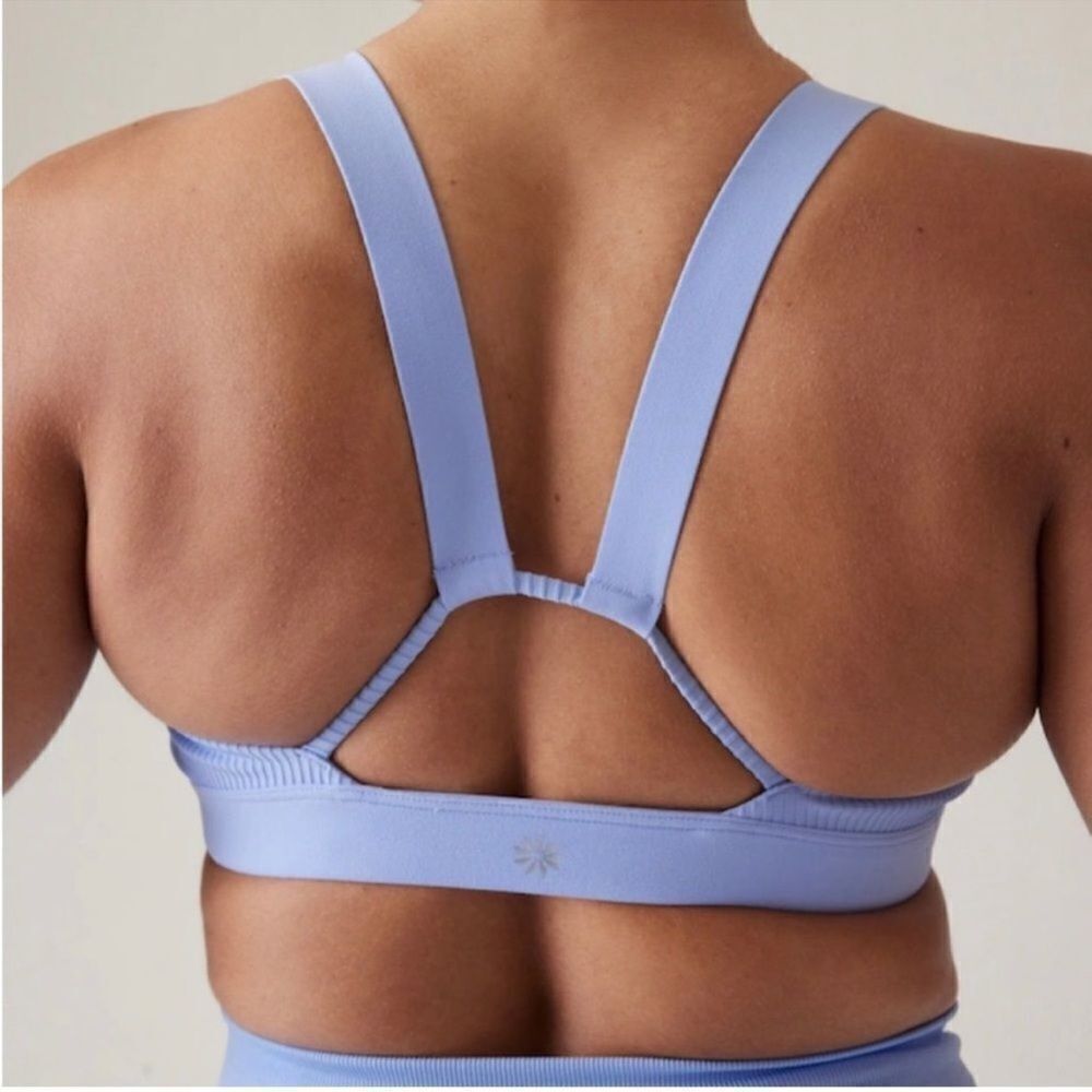 NWT New ATHLETA Exhale Rib Strappy Bra Top Swallowtail Blue D / DD Cup Medium